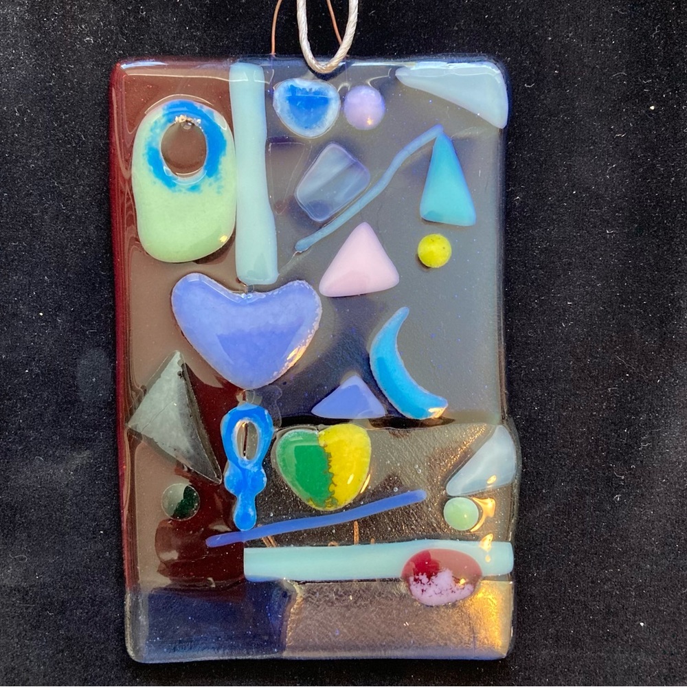 Hope 2”Fused Art Glass Hanging Plaque 6.5”x4”Original Heart Design Blue